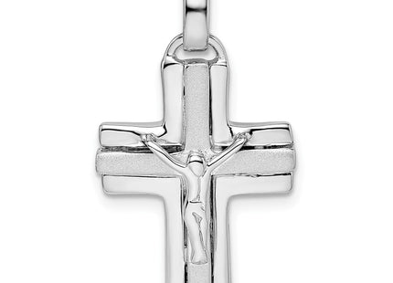 Sterling Silver Rhodium-plated Polished and Laser Crucifix Pendant (Style QC11180)