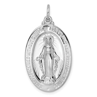 Sterling Silver Rhodium-plated Polished Solid Miraculous Medal Pendant (Style QC11189)