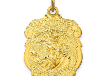 Sterling Silver Gold-tone Polished Solid Saint Michael Medal Pendant (Style QC11196)