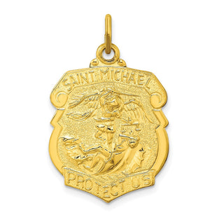 Sterling Silver Gold-tone Polished Solid Saint Michael Medal Pendant (Style QC11196)