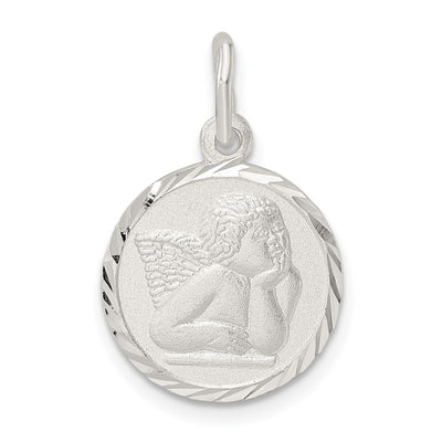 Sterling Silver Polished Satin and D/C Cherub Circle Charm, 23.69 x 14.71mm