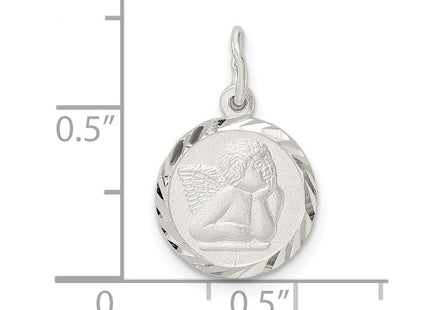 Sterling Silver Polished Satin and D/C Cherub Circle Charm