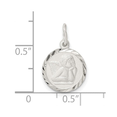 Sterling Silver Polished Satin and D/C Cherub Circle Charm, 19.55 x 12.13mm