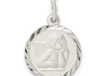 Sterling Silver Polished Satin and D/C Cherub Circle Charm