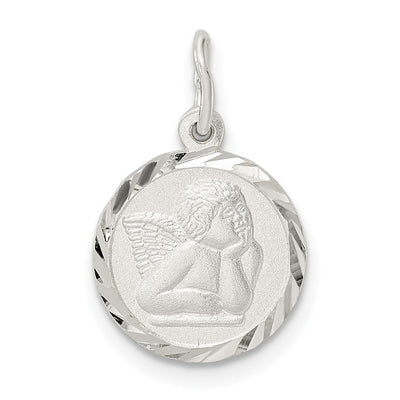 Sterling Silver Polished Satin and D/C Cherub Circle Charm, 19.55 x 12.13mm