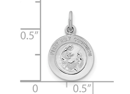 Sterling Silver Rhodium-plated Polished Solid 1st Holy Communion Pendant (Style QC11223)
