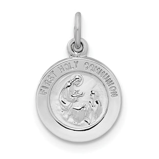 Sterling Silver Rhodium-plated Polished Solid 1st Holy Communion Pendant (Style QC11223)