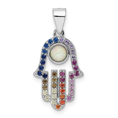 Sterling silver cubic zirconia hamsa pendant, synthetic stone