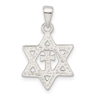 Sterling Silver Polished and D/C Star of David w/Cross Pendant