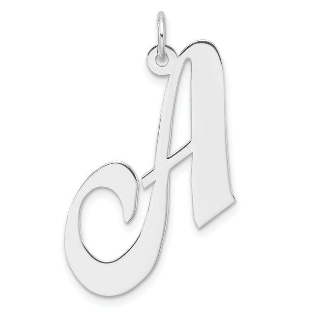 Large Sterling Silver Rhodium-plated Fancy Script Letter Initial Charm
