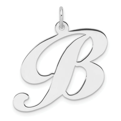 Large Sterling Silver Rhodium-plated Fancy Script Letter Initial Charm
