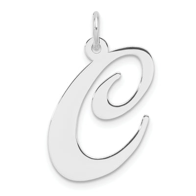 Large Sterling Silver Rhodium-plated Fancy Script Letter Initial Charm