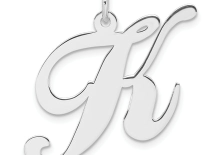 Large Sterling Silver Rhodium-plated Fancy Script Letter Initial Charm