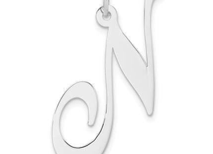 Large Sterling Silver Rhodium-plated Fancy Script Letter Initial Charm