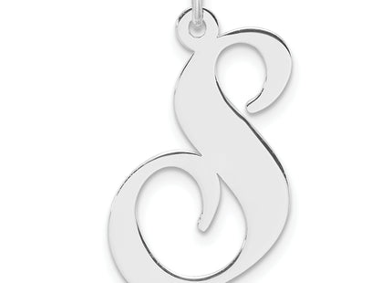 Large Sterling Silver Rhodium-plated Fancy Script Letter Initial Charm