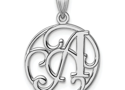 Small Sterling Silver Rhodium-plated Fancy Script Letter Initial Pendant