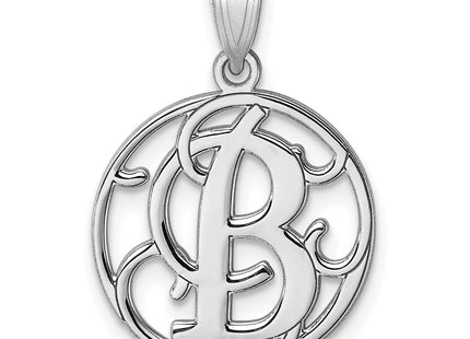 Small Sterling Silver Rhodium-plated Fancy Script Letter Initial Pendant