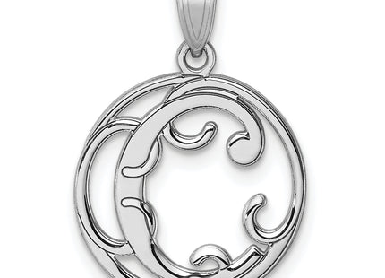 Small Sterling Silver Rhodium-plated Fancy Script Letter Initial Pendant