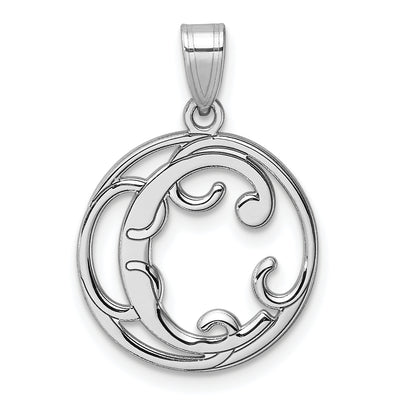 Small Sterling Silver Rhodium-plated Fancy Script Letter Initial Pendant