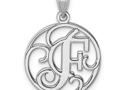Small Sterling Silver Rhodium-plated Fancy Script Letter Initial Pendant