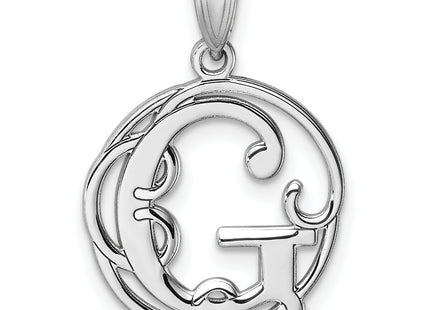 Small Sterling Silver Rhodium-plated Fancy Script Letter Initial Pendant