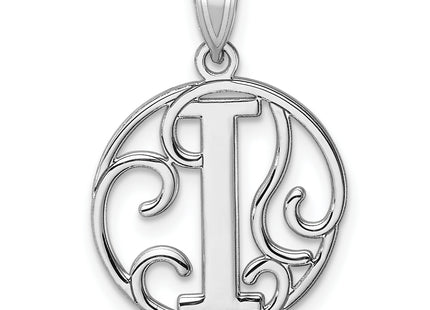 Small Sterling Silver Rhodium-plated Fancy Script Letter Initial Pendant