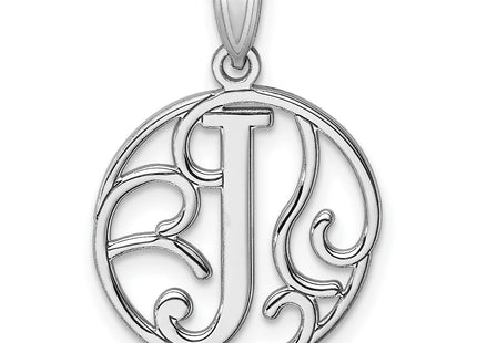 Small Sterling Silver Rhodium-plated Fancy Script Letter Initial Pendant