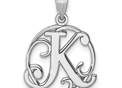 Small Sterling Silver Rhodium-plated Fancy Script Letter Initial Pendant