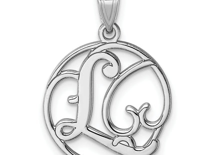 Small Sterling Silver Rhodium-plated Fancy Script Letter Initial Pendant