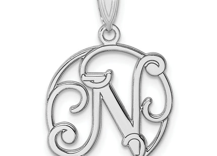 Small Sterling Silver Rhodium-plated Fancy Script Letter Initial Pendant