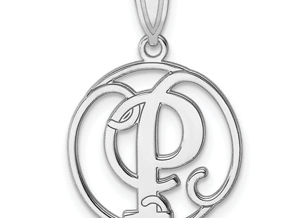 Small Sterling Silver Rhodium-plated Fancy Script Letter Initial Pendant