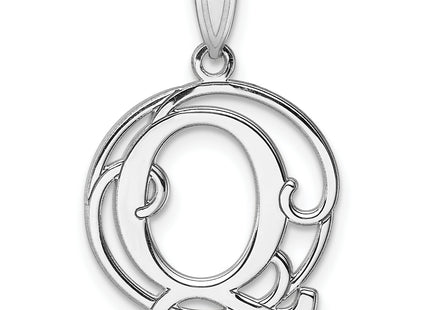 Small Sterling Silver Rhodium-plated Fancy Script Letter Initial Pendant