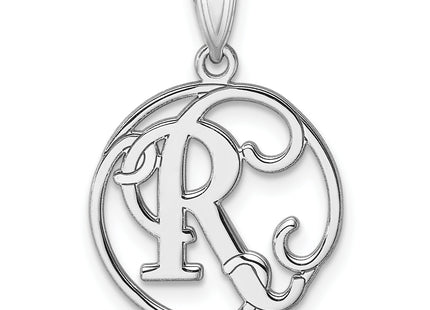 Small Sterling Silver Rhodium-plated Fancy Script Letter Initial Pendant