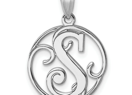Small Sterling Silver Rhodium-plated Fancy Script Letter Initial Pendant