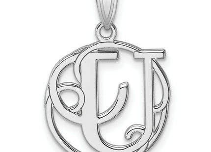 Small Sterling Silver Rhodium-plated Fancy Script Letter Initial Pendant