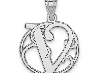 Small Sterling Silver Rhodium-plated Fancy Script Letter Initial Pendant