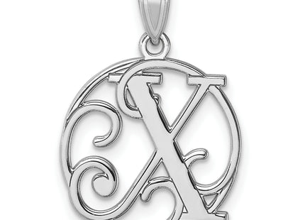 Small Sterling Silver Rhodium-plated Fancy Script Letter Initial Pendant