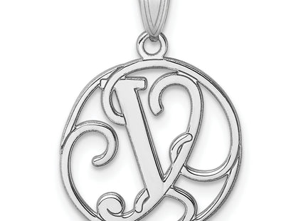Small Sterling Silver Rhodium-plated Fancy Script Letter Initial Pendant