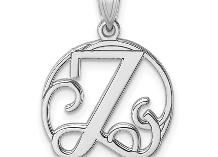 Small Sterling Silver Rhodium-plated Fancy Script Letter Initial Pendant