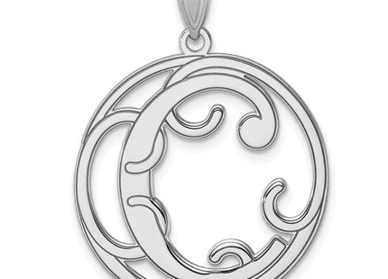 Large Sterling Silver Rhodium-plated Fancy Script Letter Initial Pendant