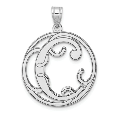 Large Sterling Silver Rhodium-plated Fancy Script Letter Initial Pendant