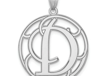 Large Sterling Silver Rhodium-plated Fancy Script Letter Initial Pendant