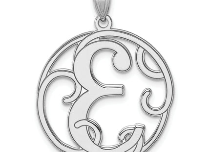 Large Sterling Silver Rhodium-plated Fancy Script Letter Initial Pendant