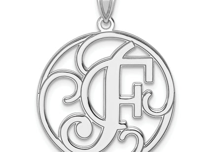 Large Sterling Silver Rhodium-plated Fancy Script Letter Initial Pendant