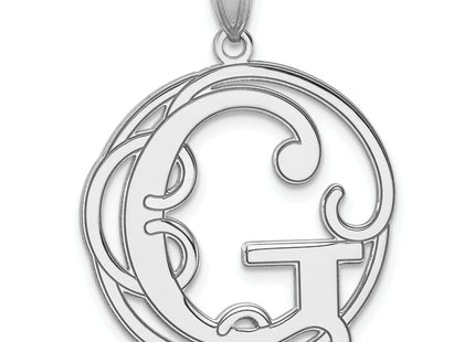 Large Sterling Silver Rhodium-plated Fancy Script Letter Initial Pendant