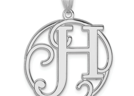 Large Sterling Silver Rhodium-plated Fancy Script Letter Initial Pendant