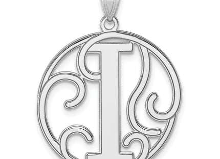 Large Sterling Silver Rhodium-plated Fancy Script Letter Initial Pendant