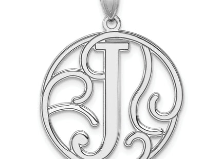 Large Sterling Silver Rhodium-plated Fancy Script Letter Initial Pendant