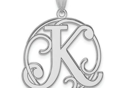 Large Sterling Silver Rhodium-plated Fancy Script Letter Initial Pendant
