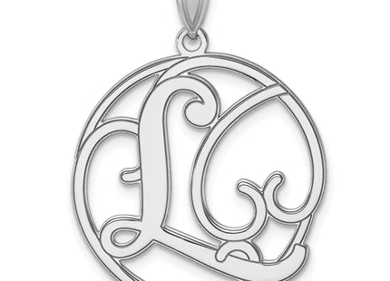 Large Sterling Silver Rhodium-plated Fancy Script Letter Initial Pendant